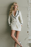 White Short 2 Piece Double Breasted Pencil Business Suits with Pockets