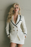 White Short 2 Piece Double Breasted Pencil Business Suits with Pockets