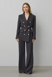 Dark Grey Peak Lapel 2 Piece Double Breasted Business Suits