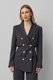 Dark Grey Peak Lapel 2 Piece Double Breasted Business Suits