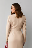 Champagne Pencil Notched Lapel Midi Blazer Dress with Belt