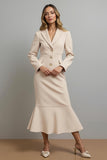 Champagne Notched Lapel Single Breasted Mermaid Maxi Blazer Dress