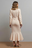 Champagne Notched Lapel Single Breasted Mermaid Maxi Blazer Dress