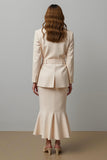 Champagne 2 Piece Mermaid Notched Lapel Maxi Business Suits with Belt