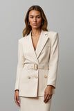 Champagne 2 Piece Mermaid Notched Lapel Maxi Business Suits with Belt