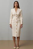 Champagne Notched Lapel Pencil Midi Blazer Dress with Sleeves