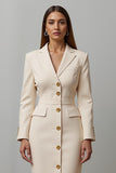 Champagne Notched Lapel Pencil Midi Blazer Dress with Sleeves