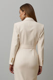Champagne Notched Lapel Pencil Midi Blazer Dress with Sleeves