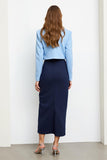 Navy Blue 2 Piece Pencil Notched Maxi Lapel Business Suits