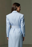Stripped Blue Collar Neck Pencil Single Breasted Midi Shirt Dress