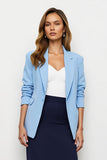 Navy Blue 2 Piece Notched Lapel Pencil Midi Business Suits with Slit