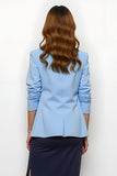 Navy Blue 2 Piece Notched Lapel Pencil Midi Business Suits with Slit