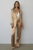 Sparkly Dark Golden Peak Lapel Satin 2 Piece Women Prom Suits