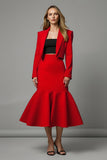 Red 2 Piece Notched Lapel Mermaid Satin Midi Prom Suits