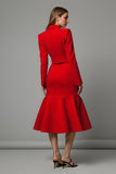Red 2 Piece Notched Lapel Mermaid Satin Midi Prom Suits