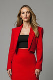 Red 2 Piece Notched Lapel Mermaid Satin Midi Prom Suits