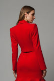 Red 2 Piece Notched Lapel Mermaid Satin Midi Prom Suits