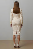 Ivory Pencil Notched Lapel 2 Piece Midi Business Suits with Slit
