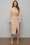 Blush Notched Lapel Pencil Double Breasted Midi Blazer Dress with Slit
