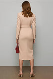 Blush Notched Lapel Pencil Double Breasted Midi Blazer Dress with Slit
