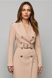 Blush Notched Lapel Pencil Double Breasted Midi Blazer Dress with Slit