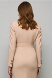 Blush Notched Lapel Pencil Double Breasted Midi Blazer Dress with Slit