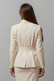 Ivory Notched Lapel Pencil 2 Piece Midi Business Suits with Sash