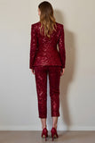 Sparkly 2 Piece Burgundy Sequins Women Prom Suits