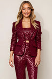 Sparkly 2 Piece Burgundy Sequins Women Prom Suits