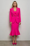 Fuchsia 2 Piece Peak Lapel Mermaid Midi Women Prom Suits with Belt