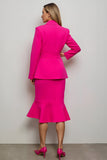 Fuchsia 2 Piece Peak Lapel Mermaid Midi Women Prom Suits with Belt
