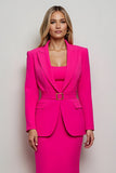 Fuchsia 2 Piece Peak Lapel Mermaid Midi Women Prom Suits with Belt
