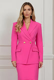 Fuchsia 2 Piece Peak Lapel Mermaid Midi Women Prom Suits with Ruffles