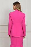 Fuchsia 2 Piece Peak Lapel Mermaid Midi Women Prom Suits with Ruffles