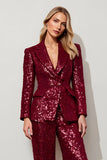Sparkly Burgundy Sequins 2 Piece Fitted Women Prom Suits