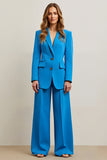 Blue 2 Piece Single Breasted Satin Women Prom Suits