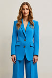 Blue 2 Piece Single Breasted Satin Women Prom Suits