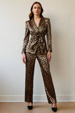 Gold Black Leopard 2 Piece Shawl Lapel Women Prom Suits