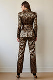 Gold Black Leopard 2 Piece Shawl Lapel Women Prom Suits