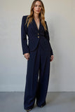Navy 2 Piece Satin Single Breasted Business Suits