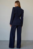 Navy 2 Piece Satin Single Breasted Business Suits