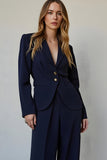 Navy 2 Piece Satin Single Breasted Business Suits