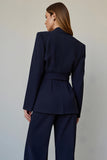 Navy 2 Piece Satin Single Breasted Business Suits