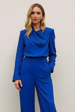 Royal Blue 2 Piece Asymmetrical Neck Business Suits with Pockets
