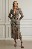 Coffee Notched Lapel 2 Piece Leopard Women Prom Suits