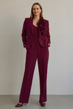 Burgundy 2 Piece Notched Lapel Ruffled Women Prom Suits with Pockets
