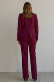 Burgundy 2 Piece Notched Lapel Ruffled Women Prom Suits with Pockets