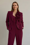Burgundy 2 Piece Notched Lapel Ruffled Women Prom Suits with Pockets