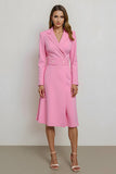 Pink Pencil Midi Notched Lapel Blazer Dress with Belt