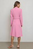 Pink Pencil Midi Notched Lapel Blazer Dress with Belt